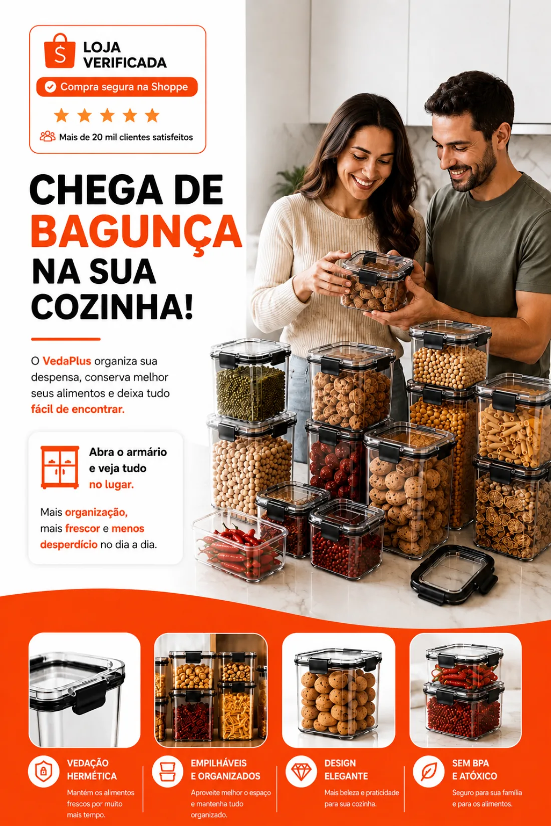 Descri&ccedil;&atilde;o do kit de potes VedaPlus